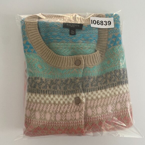 Talbots Cardigan Sweater Size XLP Fair Isle Multicolor Lambswool Mohair - Picture 10 of 10